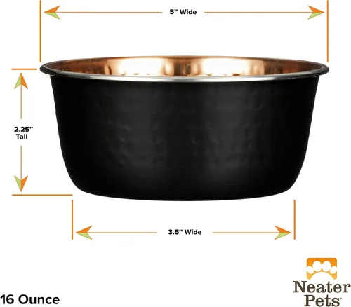 Vista 5 de Neater Pet Brands Cuencos decorativos martillados de diseño, platos de lujo prémium para perros y gatos (tamaño pequeño, negro cobre)