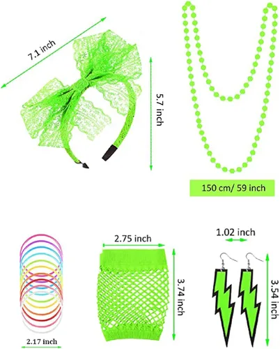 Vista 4 de Colorful House Conjunto de accesorios de disfraz de los años 80 camiseta tutú con diadema aretes collar calentadores de piernas guantes de radio