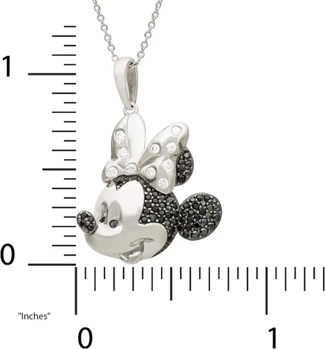 Vista 5 de Disney Minnie Mouse Joyería para mujeres y niñas, plata de ley Minnie con circonita cúbica lazo colgante collar, cadena de 18.0in Mickey's 90th