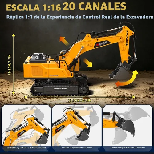 Vista 4 de Juguete de excavadora de control remoto 3 en 1, excavadora RC de 20 canales