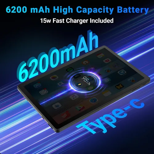 Vista 5 de Tableta, tableta de 10 pulgadas Android 15 con procesador Octa-core, 30GB+128GB+2TB Expand, 6200mAh, 15W carga rápida, pantalla IPS HD 1280x800