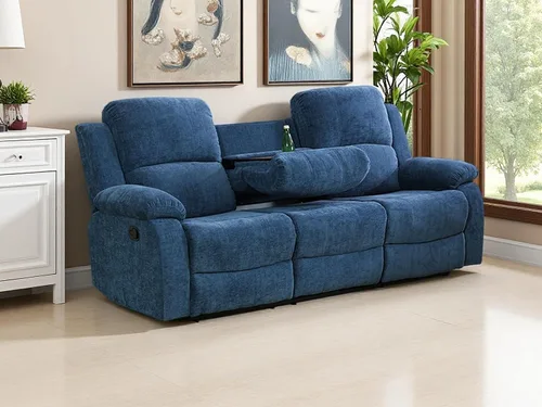 Vista 20 de Sofá reclinable manual moderno, sofá reclinable de cuero de 3 plazas, sofá reclinable de sala de estar, sofá con portavasos y mesa abatible