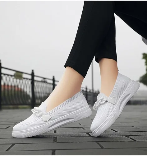Vista 6 de Zapatos anchos de punta redonda para mujer, transpirables, ligeros, para mujeres mayores, para caminar, enfermera, trabajo, zapatos planos sin