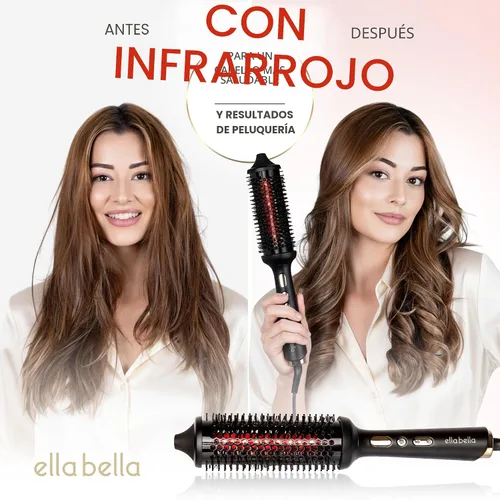 Vista 2 de ELLA BELLA® - Cepillo térmico redondo térmico con infrarrojo • Cabello seco solo • Cepillo de pelo caliente de iones negativos • Volumizador