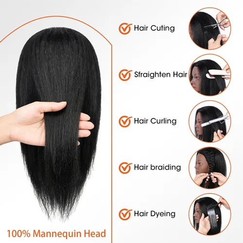 Vista 5 de Mannequin Head with 100% Human Hair,TopDirect 16"Real Hair Cosmetology Mannequin Manikin Head Hair Styling Hairdressing Practice Training Doll Head