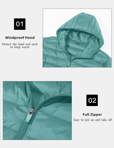 Vista 5 de MAGCOMSEN Chaqueta acolchada ligera con capucha para hombre, con cremallera completa, resistente al agua, acolchada, con forro