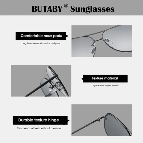 Vista 5 de BUTABY Lentes de sol de aviador de gran tamaño para mujeres y hombres, lentes de sol polarizados clásicos, lentes de sol vintage piloto de metal