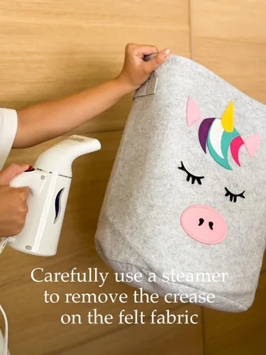 Vista 6 de Cesta plegable para lavandería y juguetes para niños, cesta de fieltro para bebé con asas fuertes y bonito diseño, cesta de lavandería para niños