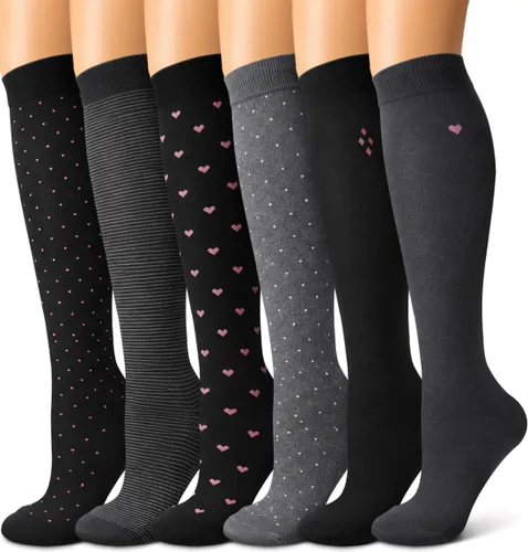 Vista 24 de Copper Compression Socks for Women & Men (6 pairs) - Best Support for Nurses, Running, Hiking, Recovery 01 Rayas Negras