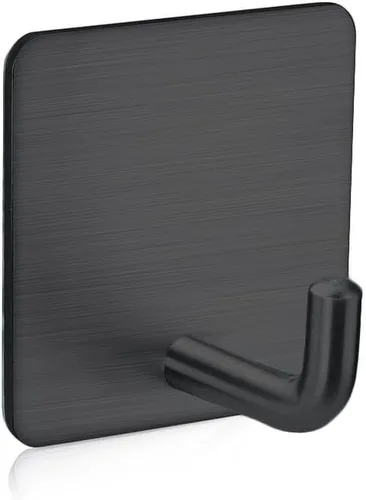 Vista 2 de FOTYRIG Ganchos adhesivos negros para toallas, ganchos de pared para colgar toallas, ganchos de pared de acero inoxidable para colgar baño, cocina