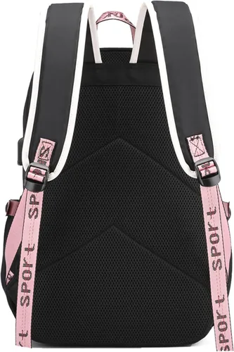 Vista 3 de Jotolan Mochila escolar impermeable para niñas adolescentes, bolsa de viaje con puerto de carga USB para estudiantes, Negro