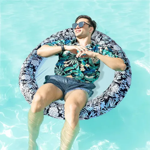 Vista 2 de Flotadores inflables de piscina para adultos, flotador de silla de piscina cubierta de tela, flotador de malla para adultos, hamaca de piscina