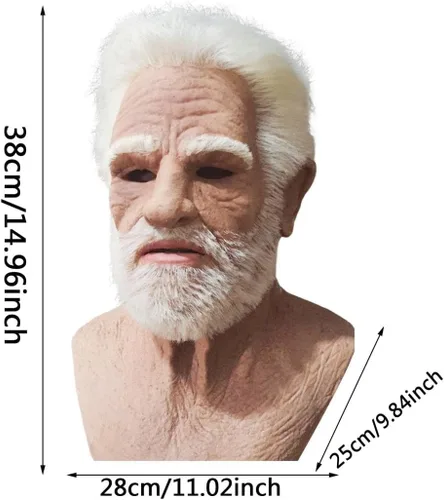 Vista 6 de Máscara de anciano de Halloween para adulto, máscara de anciano, máscara de látex humano realista de cabeza completa para Halloween, cosplay, fiesta