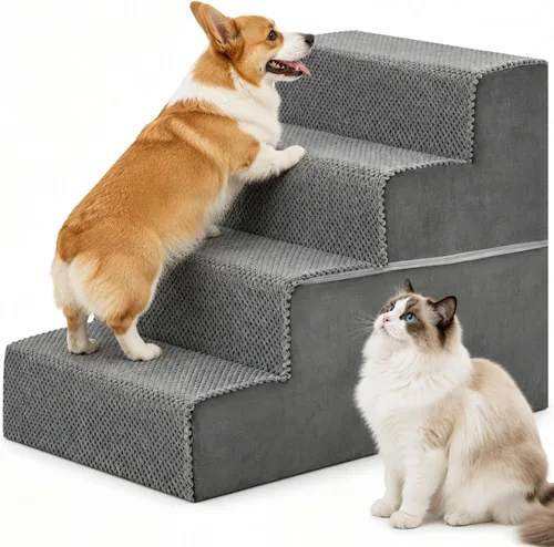 Vista 14 de DUMOS Escaleras para perros y gatos pequeños, escalones curvados de 3