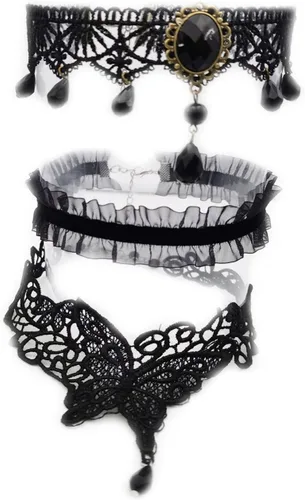 Vista 3 de Gargantilla de encaje negro para mujer, collar de Lolita de encaje blanco vintage, estilo punk gótico