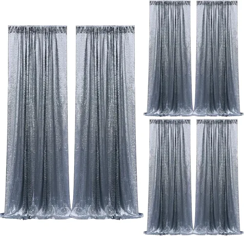 Vista 116 de 2 paneles de cortinas de fondo de lentejuelas verdes de 8 pies, cortinas de fondo de fotografía con purpurina para decoración de Navidad, boda