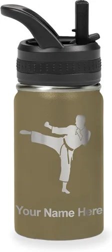 Vista 23 de Botella de agua personalizada LaserGram, Karate Man, de acero inoxidable con aislamiento al vacío de doble pared con tapa abatible, regalo grabado