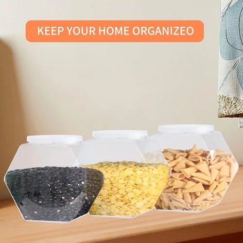 Vista 7 de CAGSIG Tarros de caramelo con tapas, paquete de 8 tarros de plástico para dulces con tapa, tarros de dulces hexagonales para cocina, recipientes