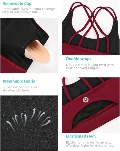 Vista 152 de Brasieres deportivos para mujer, con relleno, tipo camiseta sin mangas, sexis, con espalda cruzada, de alto impacto, largos, ideales para practicar