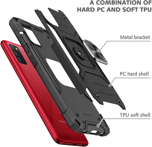 Vista 5 de HNHYGETE Funda para Samsung A02s, funda para Galaxy A02s, soporte giratorio de grado militar de 360°, parachoques de goma dura [a prueba de golpes]