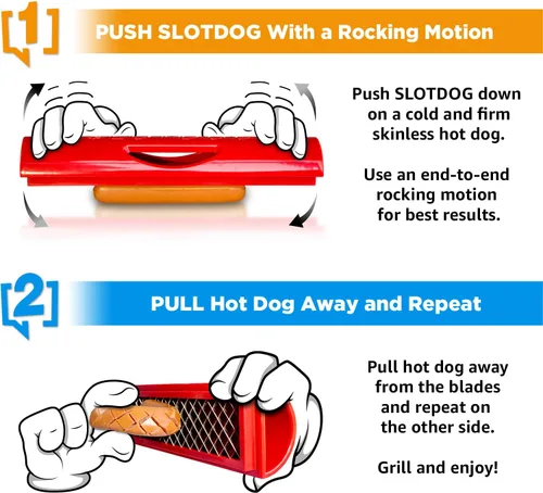 Vista 3 de Slotdog - Herramienta de corte para hot dogs - Cuchillos de corte de acero inoxidable para cocina, parrilla, fiestas improvisadas, camping y Rojo
