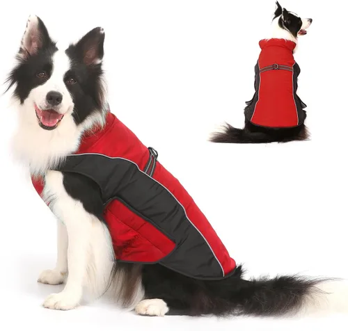Vista 6 de Abrigo de invierno cálido para perros, Gimilife - Suéter para perros, abrigos impermeables para climas fríos, ropa para mascotas, chaqueta
