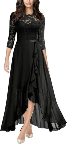 Vista 8 de Miusol Vestido Maxi Elegante de Dama de Honor con Volantes de Encaje Floral para Mujer A-Magenta