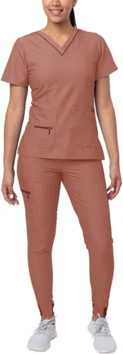 Vista 20 de Adar Pro Scrubs for Women Set - V-Neck & Jogger Cargo Pants, 7 Pockets Blanco