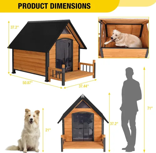 Vista 3 de Casa para perros al aire libre con forro aislante completo, resistente a la intemperie, refugio para cachorros, perrera para interiores, Marrón
