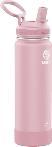 Vista 39 de Takeya Actives - Botella de agua con tapa con popote, duradera y de fácil cuidado, con aislamiento de acero inoxidable, tapa sin BPA con asa