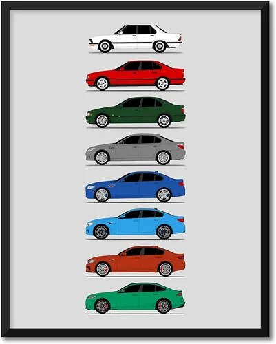 Vista 6 de Custom Car Posters Handmade Poster compatible with BMW M5 Generations and Print of BMW Car Models: E28, E34, E39, E60, F10, F90 - Multi, 8x10
