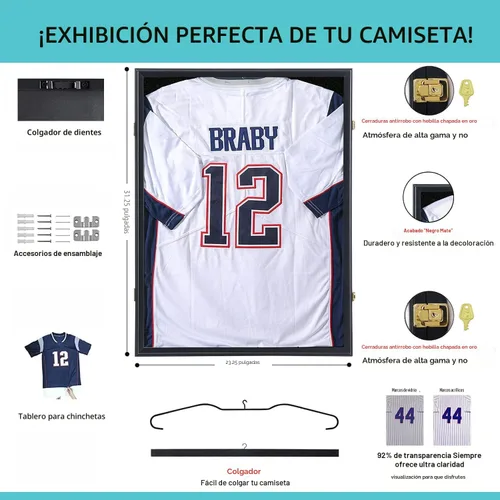 Vista 2 de KCRasan Marco de Exhibición para Jersey - Marcos Grandes con Cerradura Caja de Sombra con Protección UV para Béisbol Baloncesto Fútbol Soccer Hockey