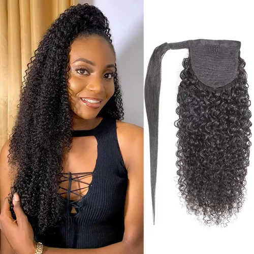 Vista 37 de Extensiones de cabello rizado para cola de caballo, cabello rizado para cola de caballo, extensión de cabello humano virgen brasileño