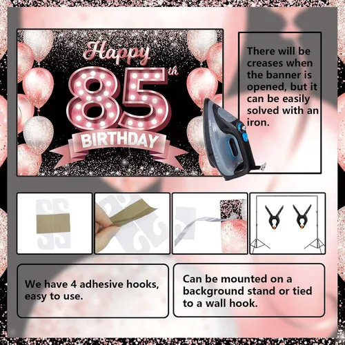 Vista 372 de Cartel de feliz cumpleaños décimo oro rosa, telón de fondo, saludos a 10 años, globos de confeti, decoración temática para niñas de 10 años