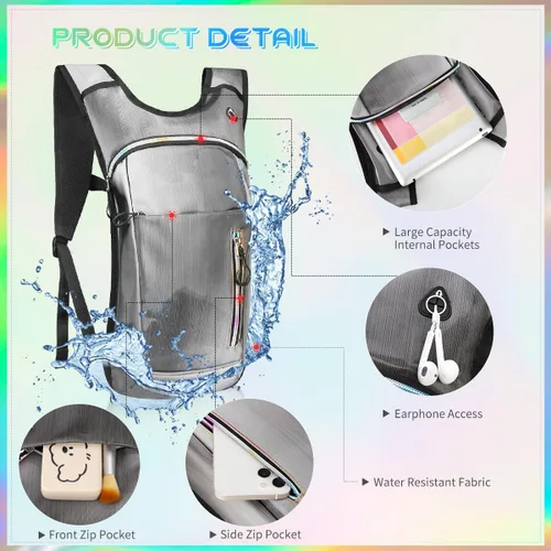 Vista 2 de Mochila de hidratación con vejiga de agua de 2 L, mochila de agua para raves, paquete de hidratación de aislamiento ligero para hombres y mujeres