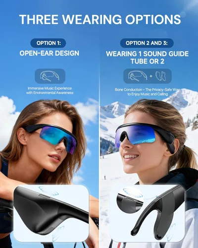 Vista 8 de Lentes de sol Bluetooth para hombres y mujeres, lentes deportivos polarizados UV400 con altavoces HD de oído abierto, asistente de voz y tubos