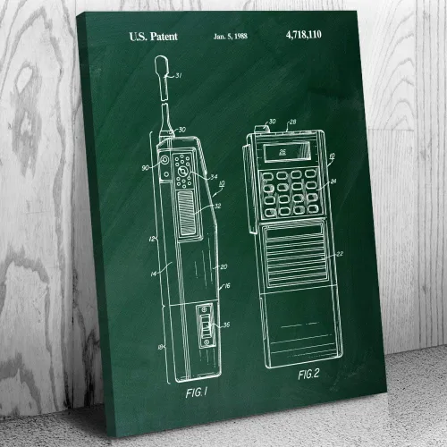 Vista 2 de Patent Earth Two Way Radio Canvas Print, Police Gift, Walkie Talkie, Radio Blueprint, Law Enforcement Art, Radio Operator Gift Black Chalkboard