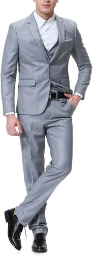 Vista 4 de Cloudstyle Chaqueta de color sólido de 3 piezas con 2 botones y ajuste delgado para hombre, traje formal de boda inteligente