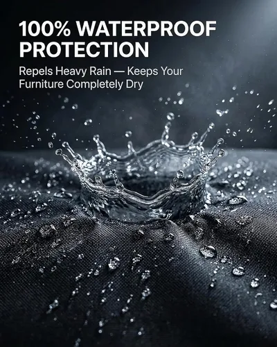 Vista 7 de Cubierta impermeable para muebles de exterior, juego de mesa y silla rectangular de 600D resistente de 64 pulgadas de ancho x 52 pulgadas de largo x