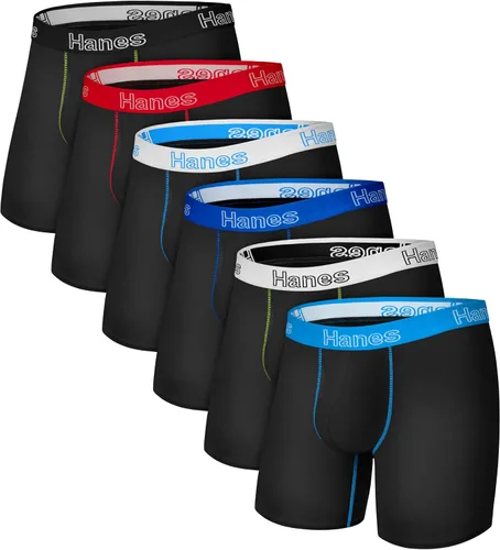 Vista 8 de Hanes Ropa Interior para Hombres, Calzoncillos Tipo Bóxer de Algodón Elástico para Hombres, Absorbe la Humedad, Paquete Múltiple Negro