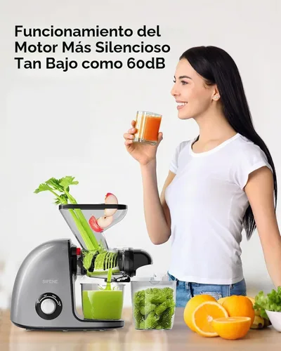 Vista 7 de SIFENE Compact Slow Masticating Juicer, Dual Feed Chute, 150W Motor, Gray