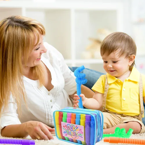 Vista 7 de Juguetes Sensoriales Pop Tubes – Paquete de 30 Juguetes Fidget Elásticos con 10 Colores, Juguetes para Aliviar el Estrés para Niños y Adultos