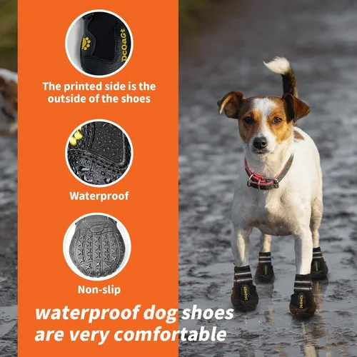 Vista 4 de DcOaGt Zapatos para perros de tamaño pequeño, botas antideslizantes Negro