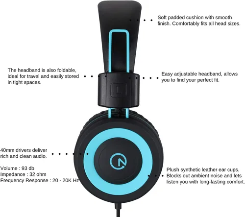 Vista 3 de noot products Auriculares para niños K11 plegables estéreo sin enredos de 5 pies de largo cable de 0.138 in Jack Plug in Ear Auriculares con cable