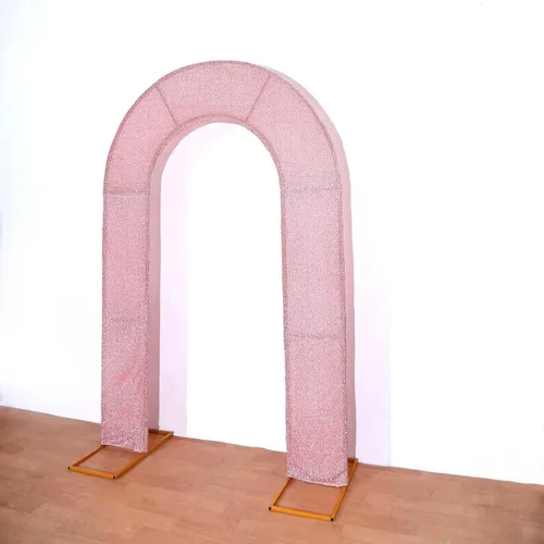 Vista 4 de Efavormart - Cubierta de telón de fondo de arco abierto de 7 pies, color oro rosa brillante, de elastano, con doble cara en forma de U, para arco
