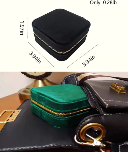 Vista 3 de ilycase Joyero de terciopelo, organizador de joyas de viaje, organizador de aretes con espejo, estuche de viaje para joyas, joyero de viaje (negro)