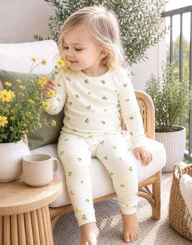 Vista 2 de moimoln 6M-8Y Pijama floral para bebé y niña pequeña, suave, modal, algodón, transpirable, ajustado, manga larga, conjunto de ropa de dormir A_baya