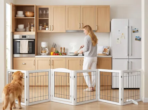 Vista 15 de Vantas Tall Dog Gate Indoor with Door, Freestanding, Foldable, 80" x 30" Pet Gate for Doorways, Stairs, Puppy Safety Fence, Extra Wide, Easy to