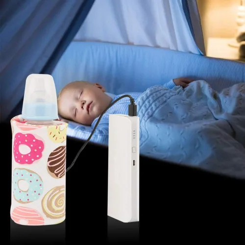Vista 3 de Calentador de biberones USB para bebés, calentador portátil de leche de dibujos animados, calentador de viaje portátil de botellas de leche