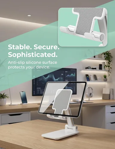Vista 3 de Soporte para teléfono celular, soporte de teléfono celular ajustable en ángulo con almohadilla de silicona para escritorio, soporte de teléfono